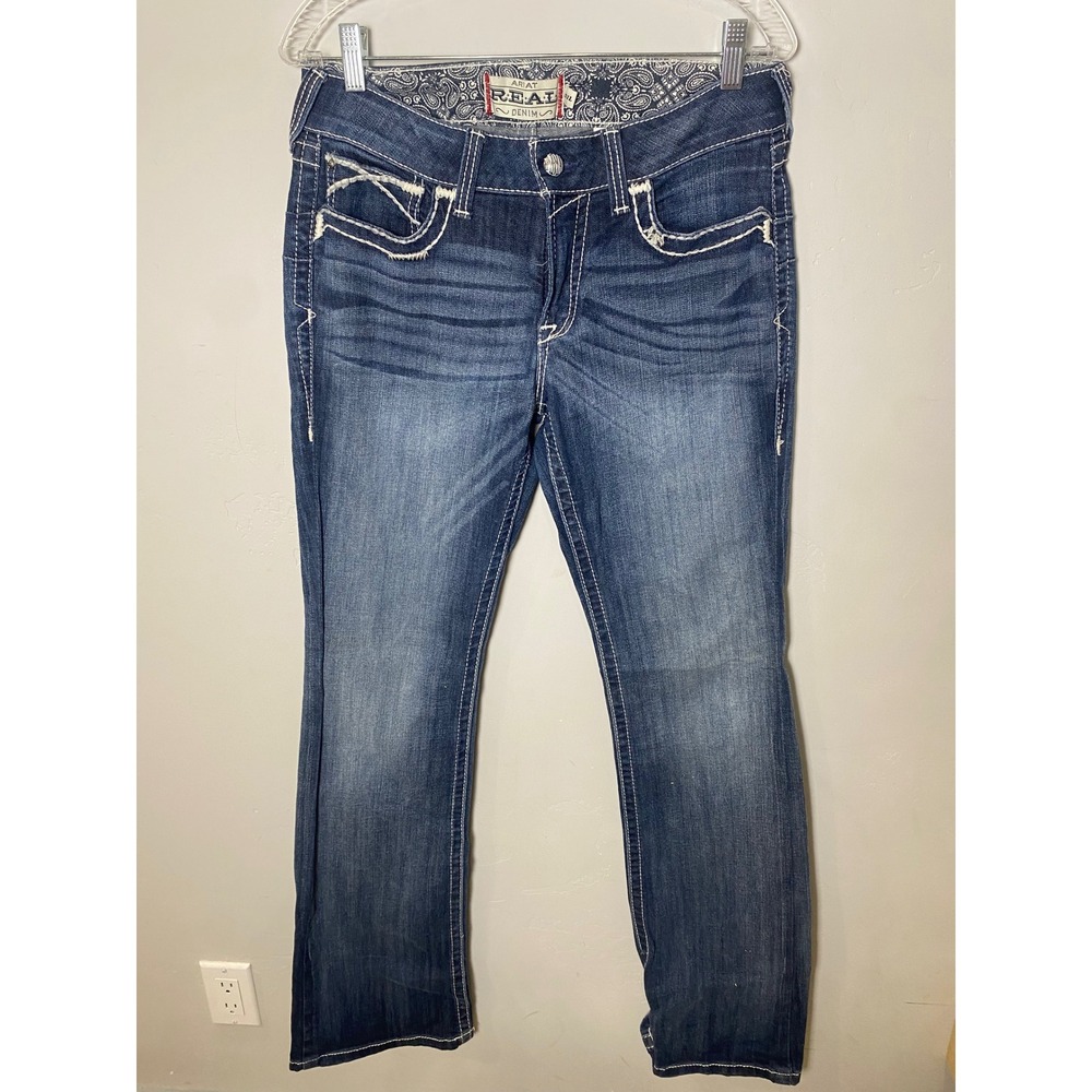 Ariat Real Denim Womens 31L Mid Rise Bootcut Jeans Medium Wash Thick Stitch